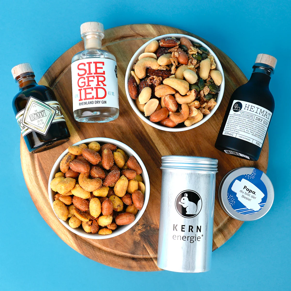 Geschenkset Bester Papa in Holzbox - mit Gin und Nüssen - Image 3